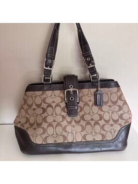 Coach Signature Hampton Jacquard Brown Purse F12642 Shoulder Bag Y2K Style